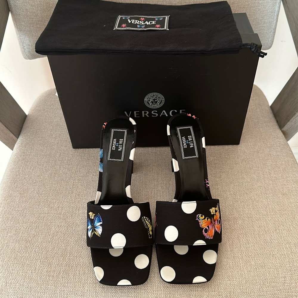 Authentic Versace gold black multicolor butterfly slides. Brand new.